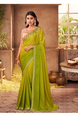 Buy Pink Beauty Women's Georgette Saree with Mix Patch Border (Parrot Green)  at Amazon.in