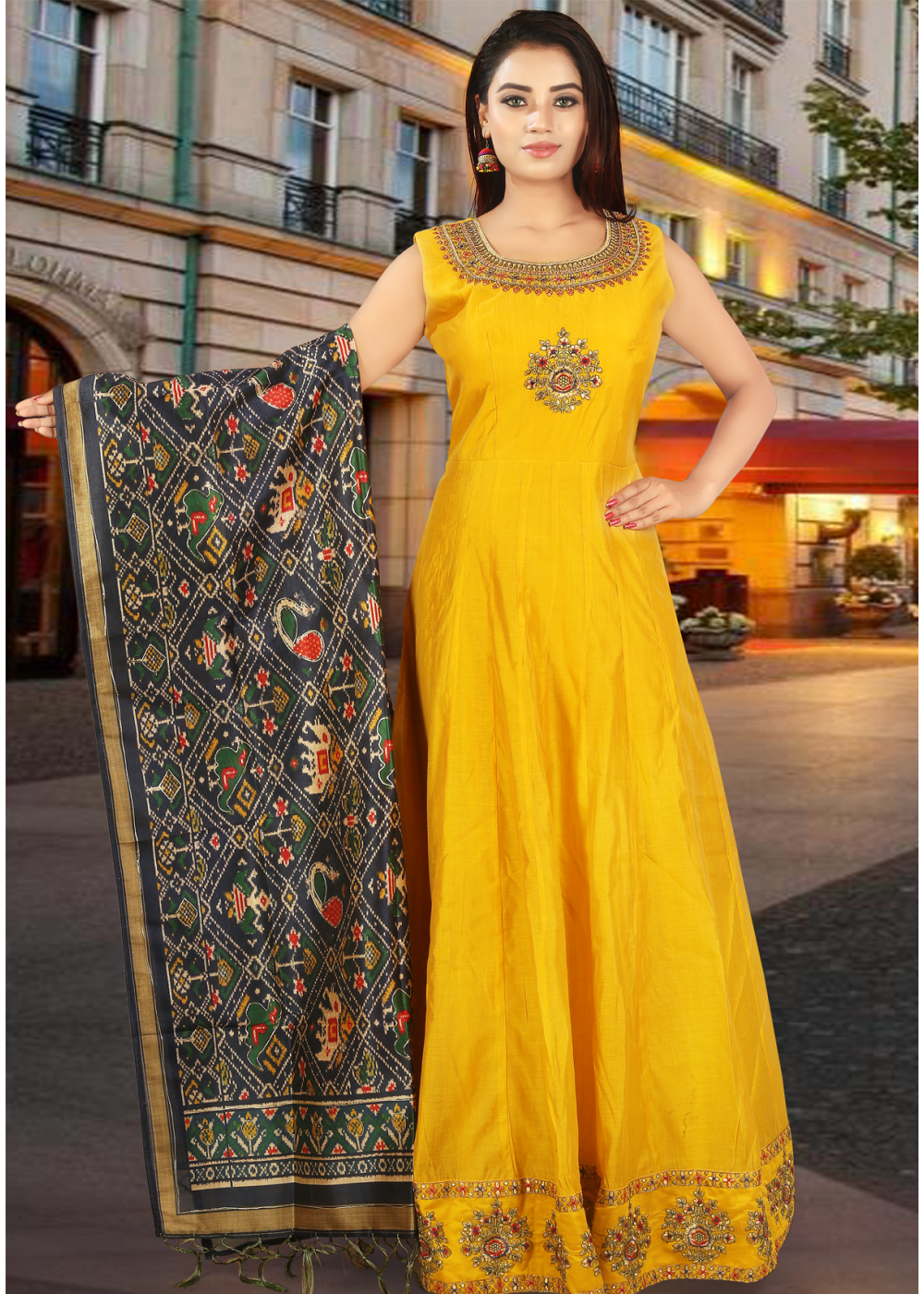 yellow designer gown