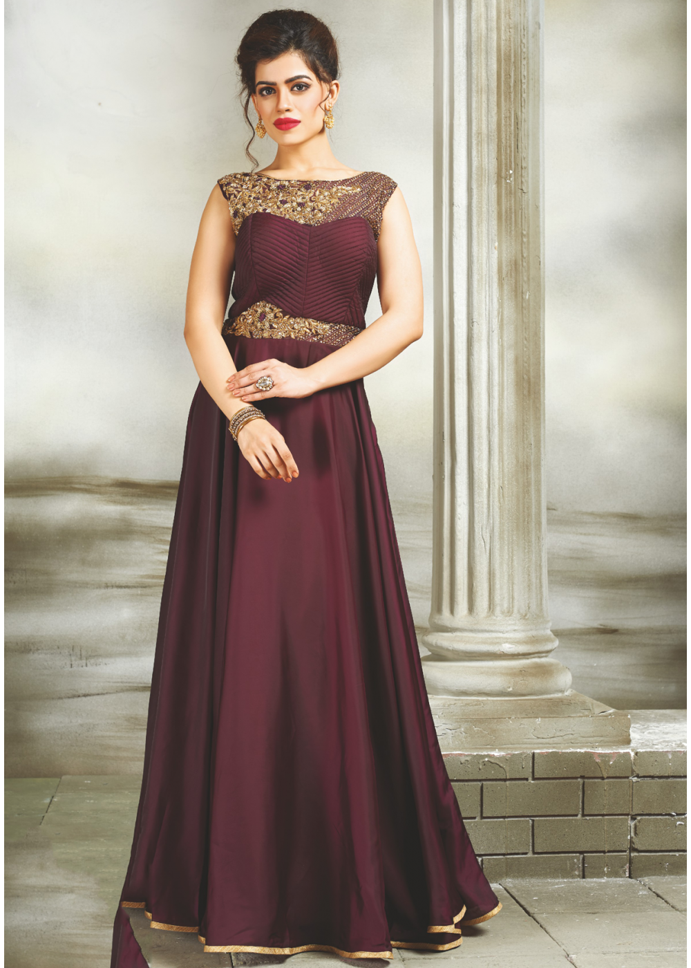 Dark Magenta Color Party Wear Designer Gown