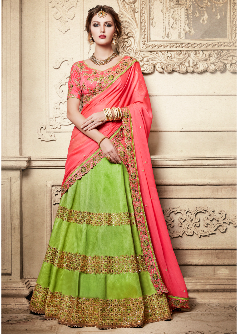 light green and pink lehenga choli