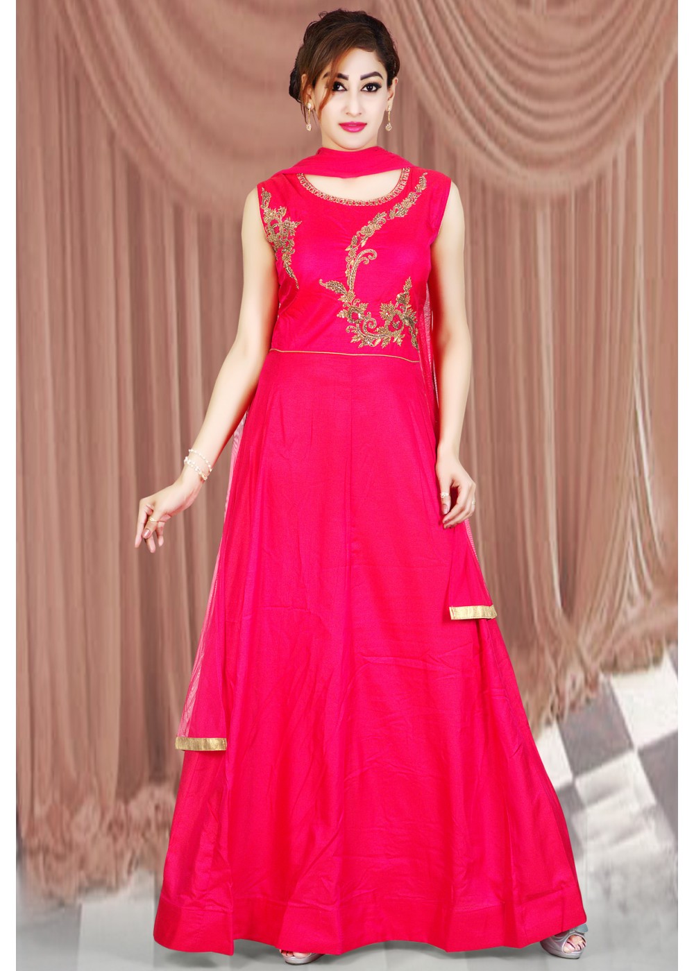 Buy Designer Sarees, Salwar Kameez, Kurtis & Tunic and Lehenga  Choli.Delightful Dark Pink Readymade Gown