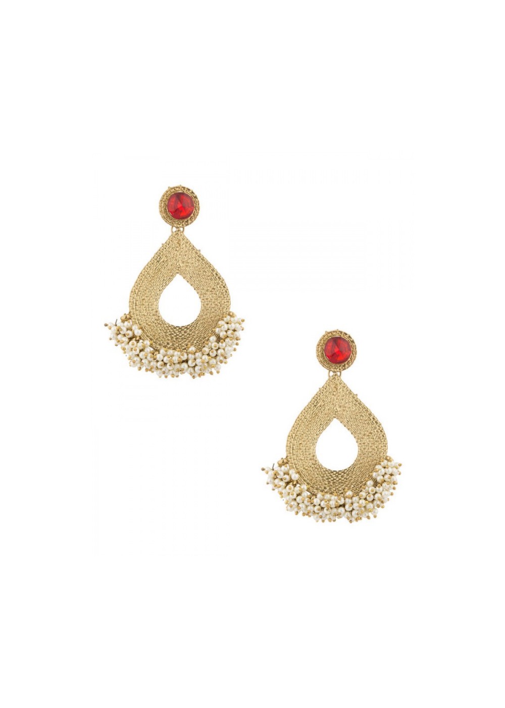 Gold dangler earrings with pearls clustrer